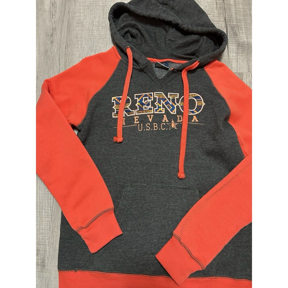 MV Sport Womens Reno Nevada Hoodie Sweatshirt Small Grey Orange Teen Winter